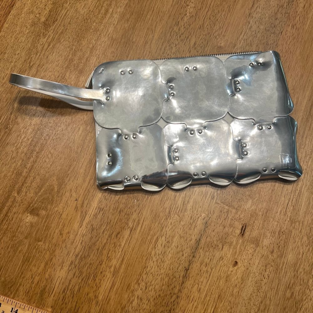 Paco Rabanne Mirrored Silver element Dragonne Wristlet bag pouch clutch - Picture 11 of 15